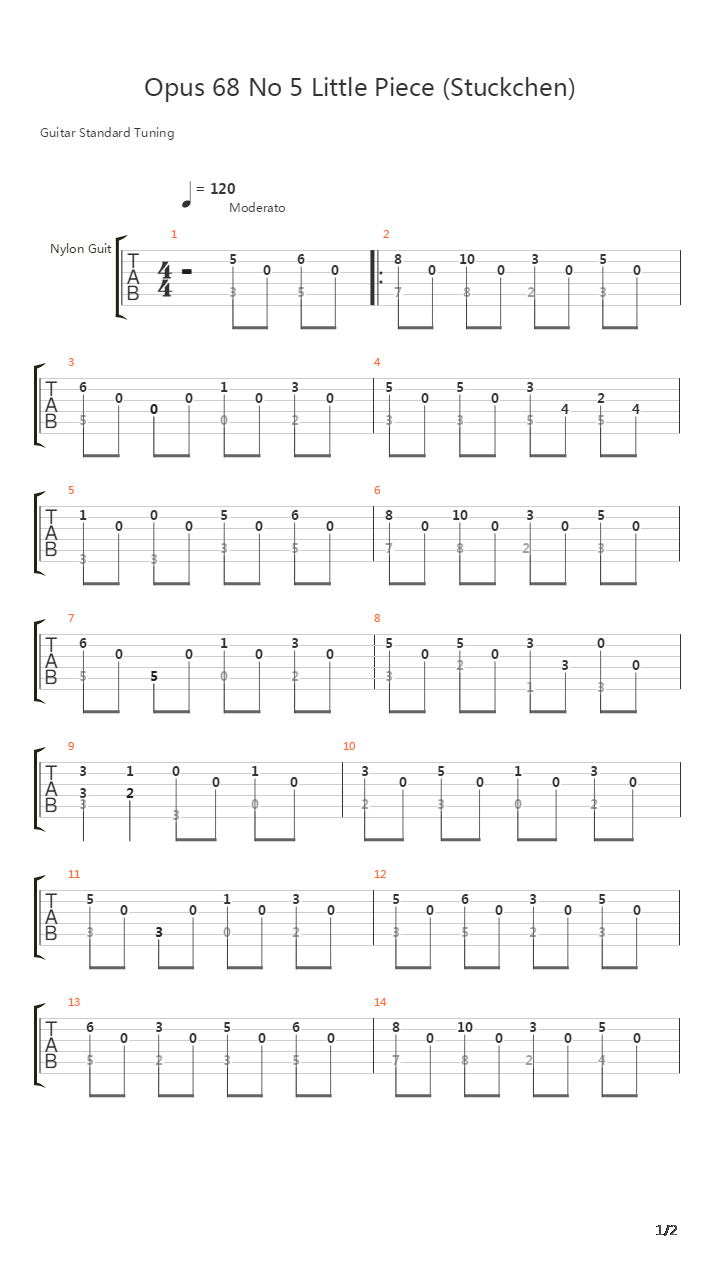 Opus 68 No 5 Little Piece Stuckchen吉他谱