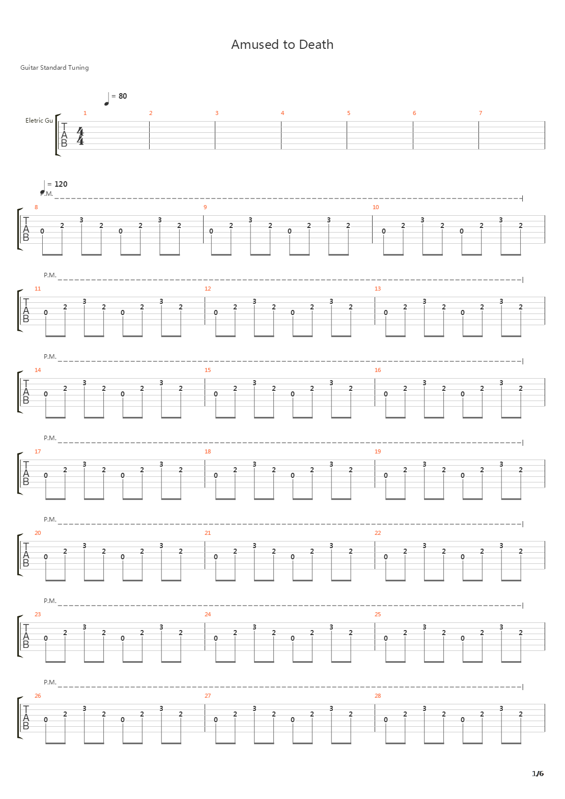 Amused To Death吉他谱