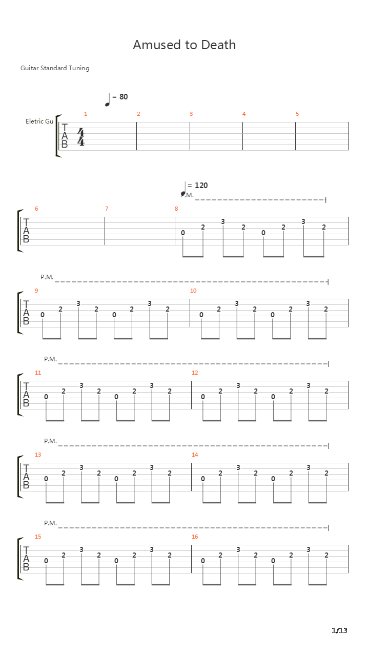 Amused To Death吉他谱