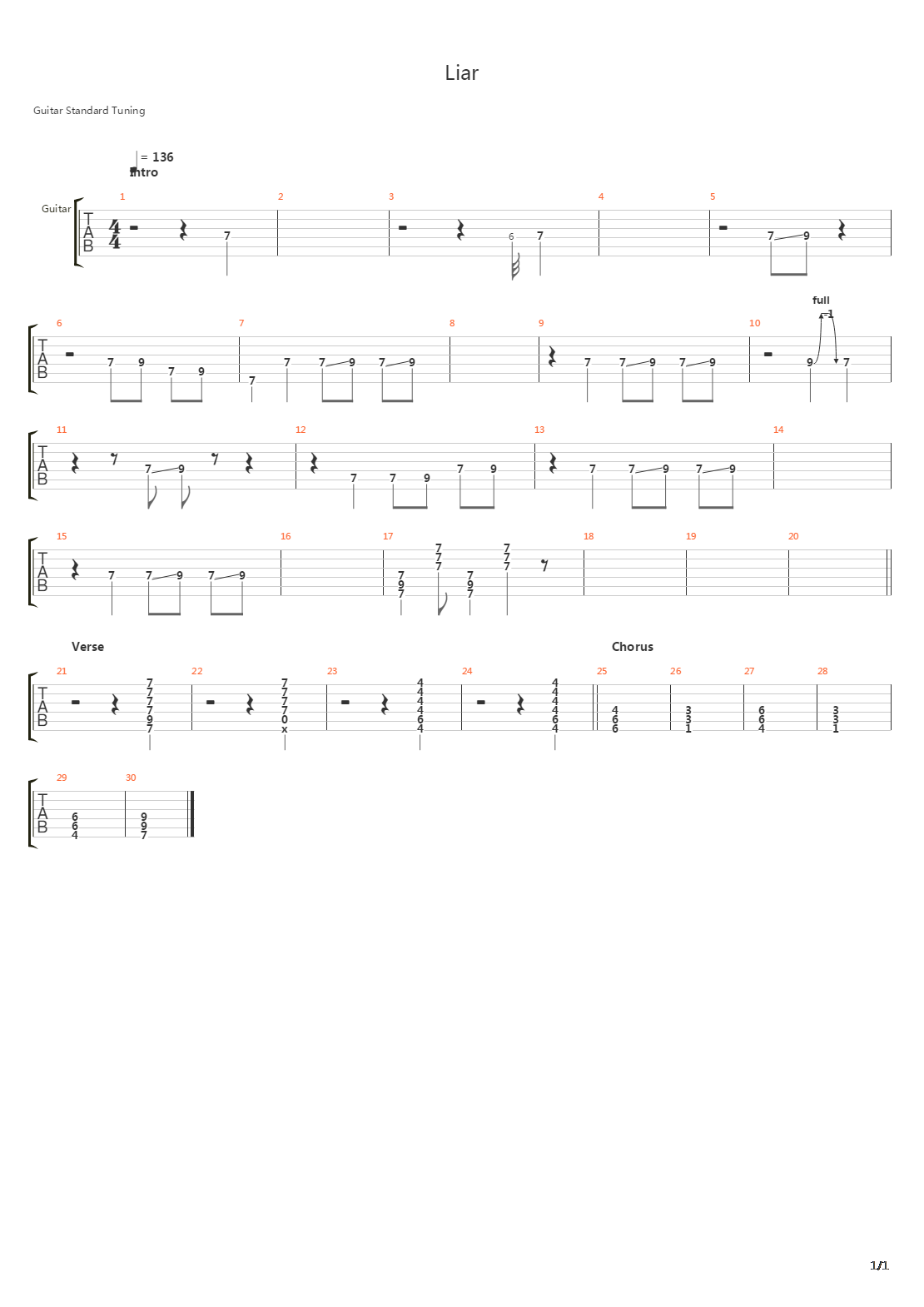 Liar吉他谱