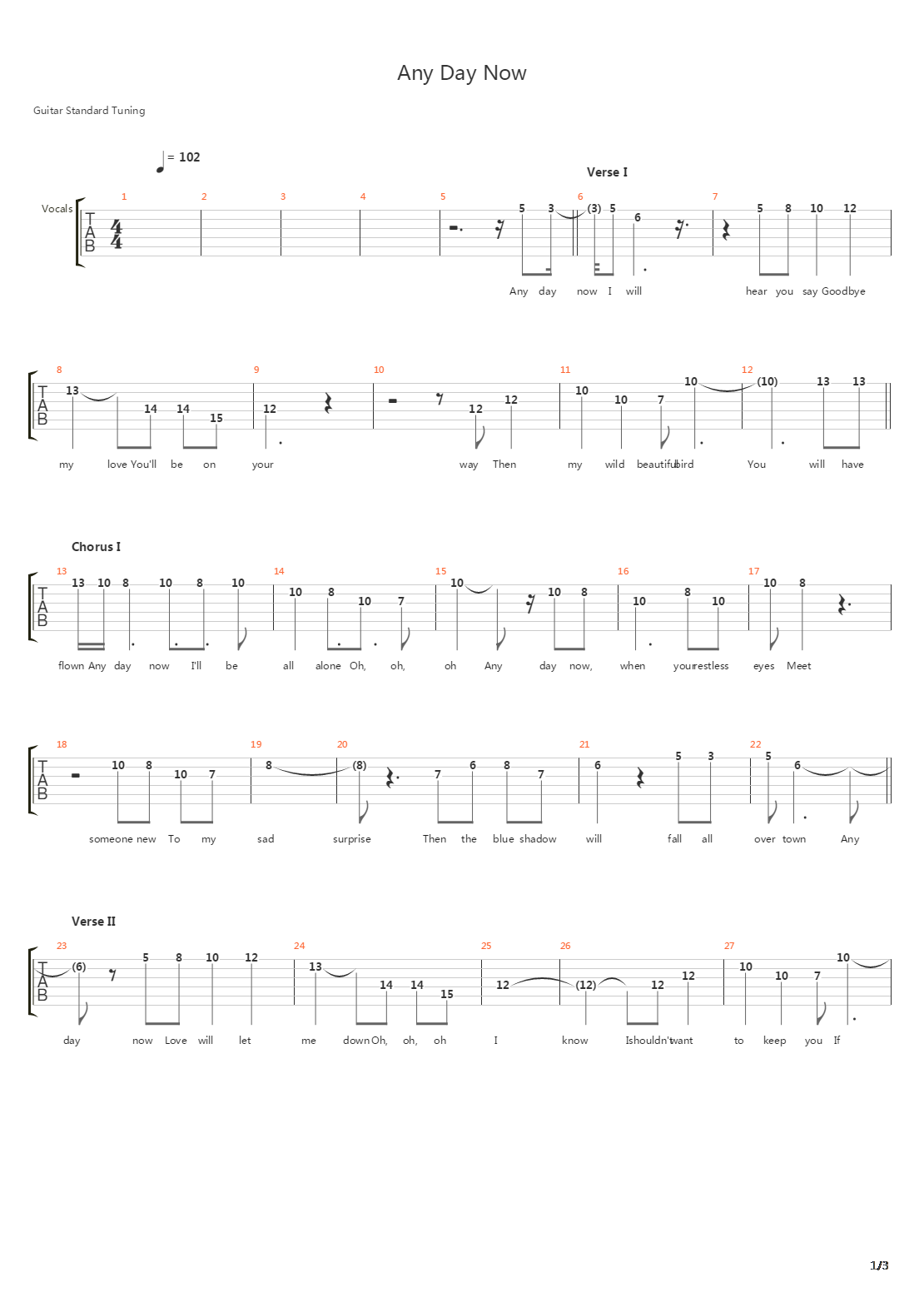 Any Day Now吉他谱