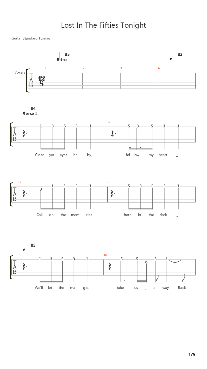 Lost In The Fifties Tonight吉他谱