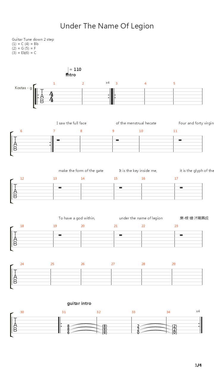 Under The Name Of Legion吉他谱