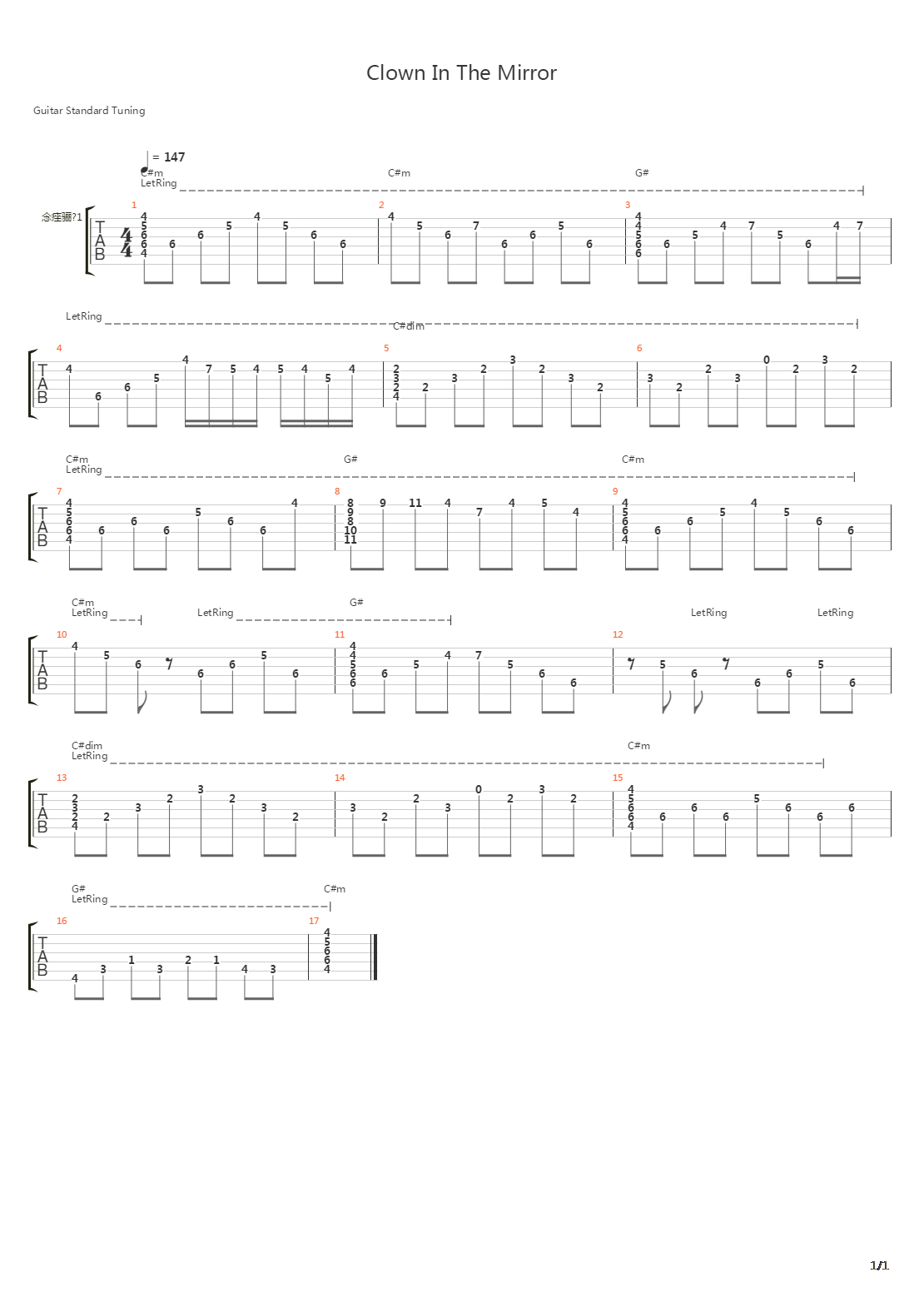 Clown In The Mirror吉他谱