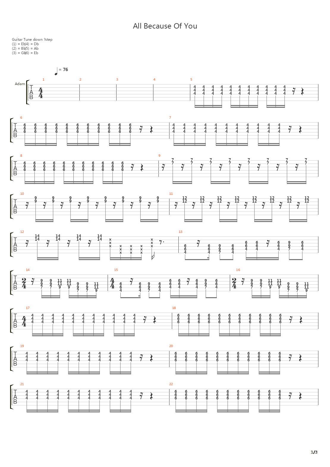 All Because Of You吉他谱