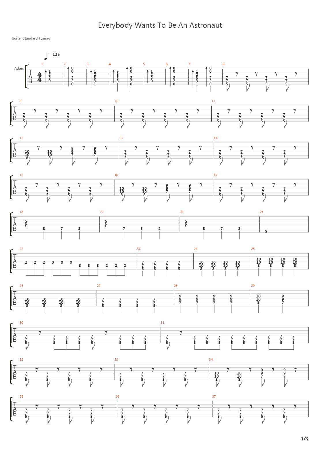 Everybody Wants To Be An Astronaut吉他谱