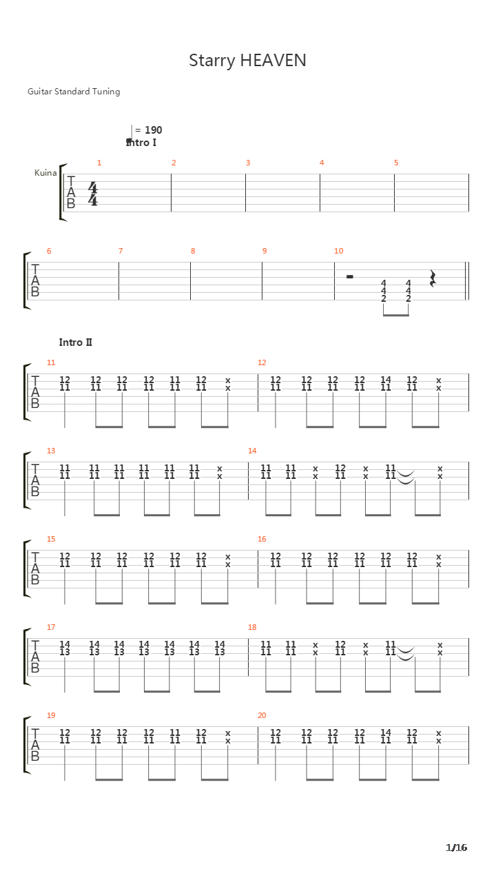 Starry Heaven吉他谱