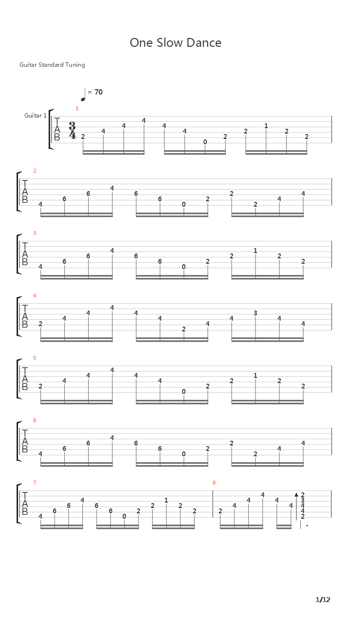 One Slowdance吉他谱