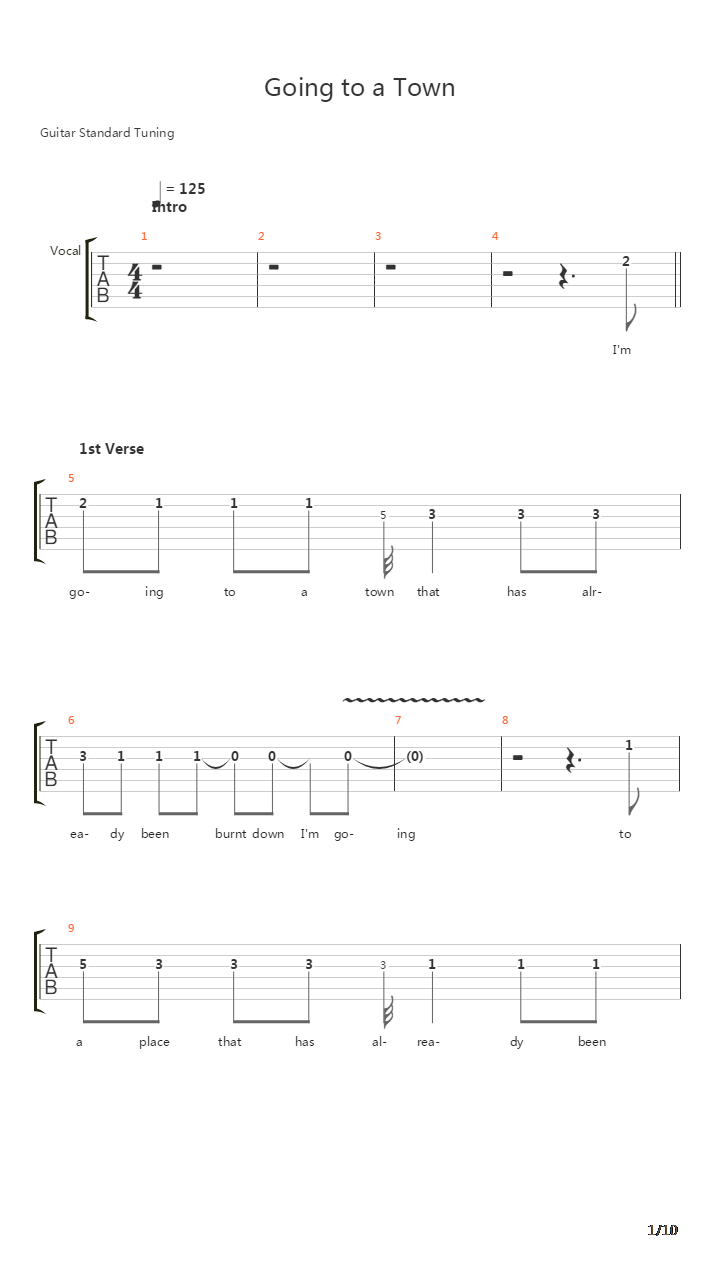 Going To A Town吉他谱