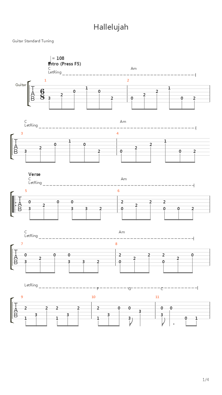 Hallelujah吉他谱