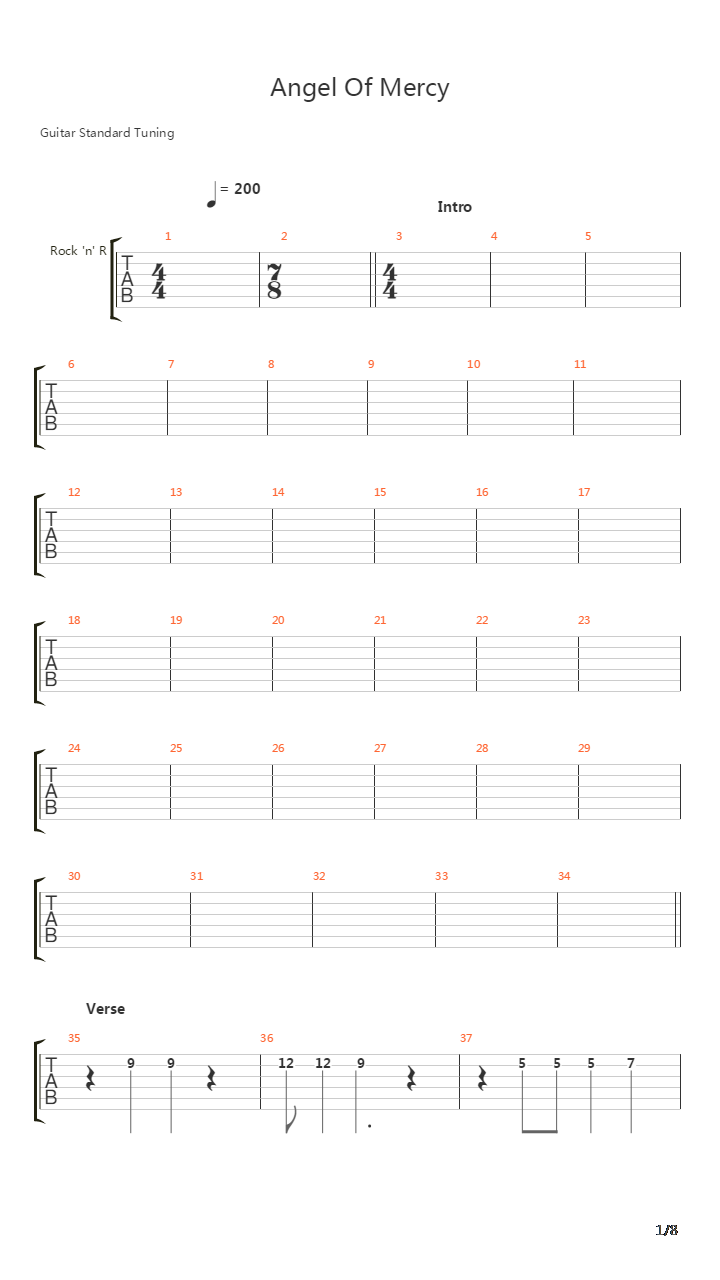 Angel Of Mercy吉他谱