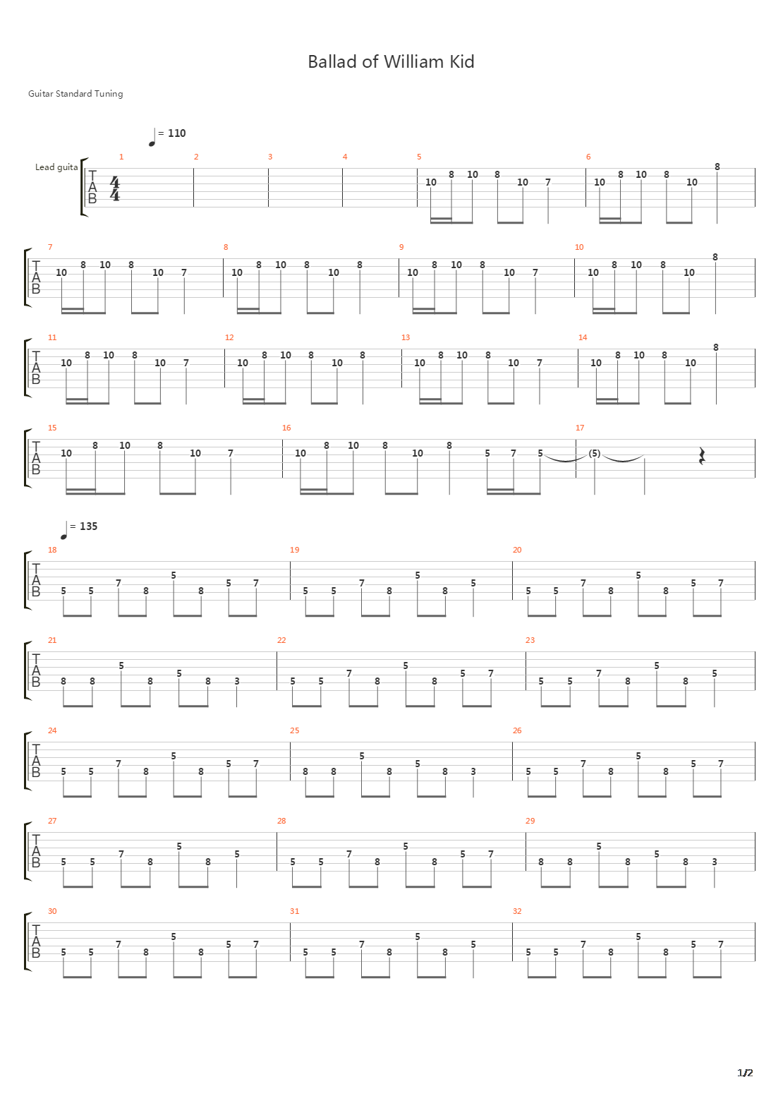 Ballad Of William Kid吉他谱