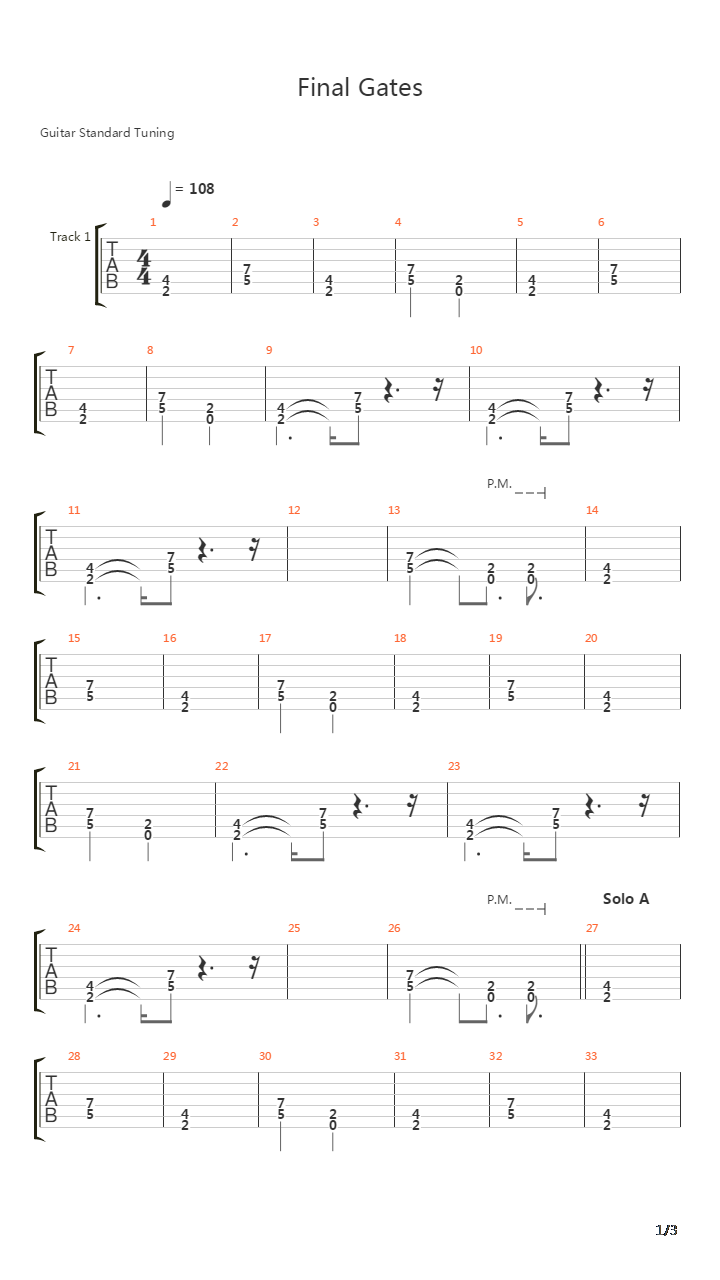Final Gates吉他谱