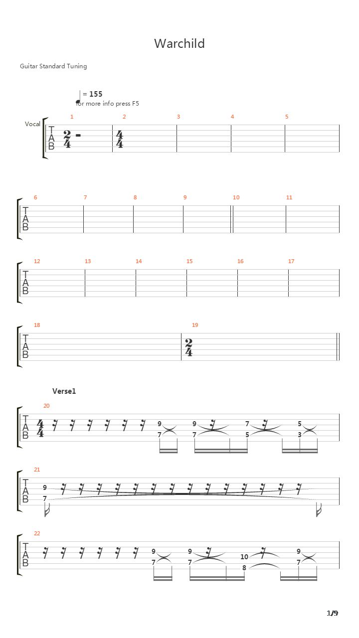 Warchild吉他谱