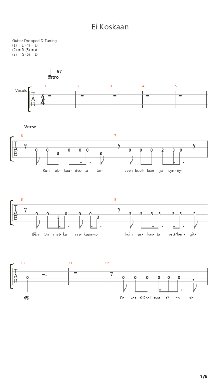 Ei Koskaan吉他谱