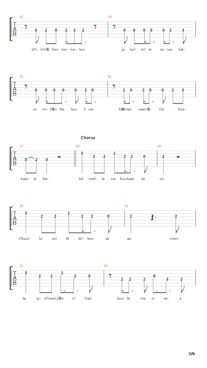 Ei Koskaan吉他谱