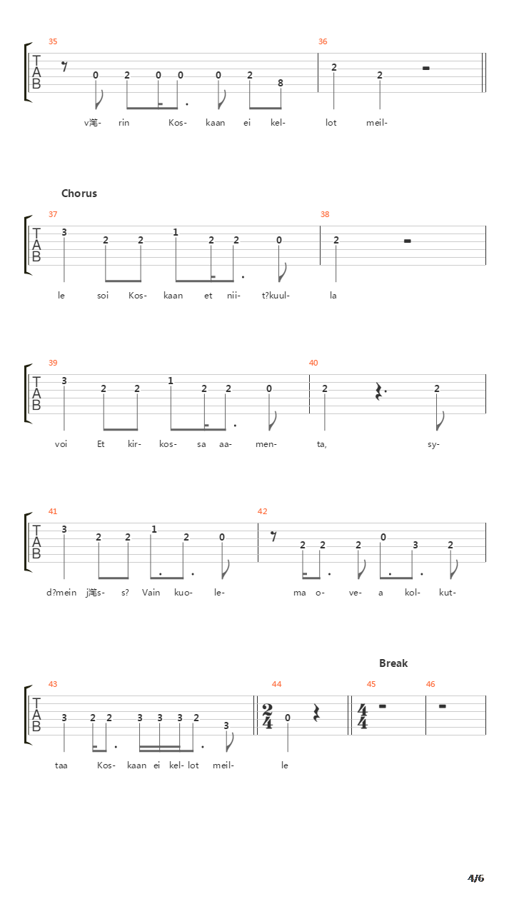 Ei Koskaan吉他谱