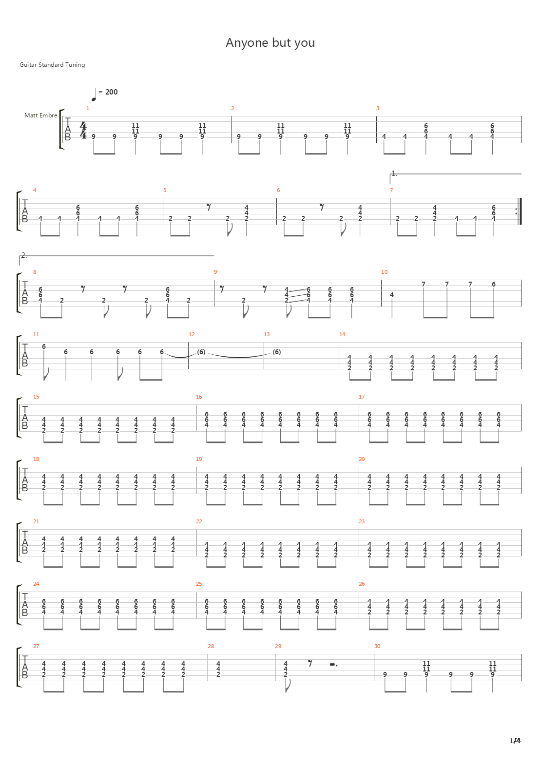 Anyone But You吉他谱