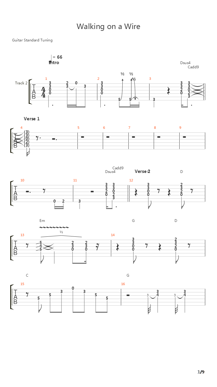 Walking On A Wire吉他谱