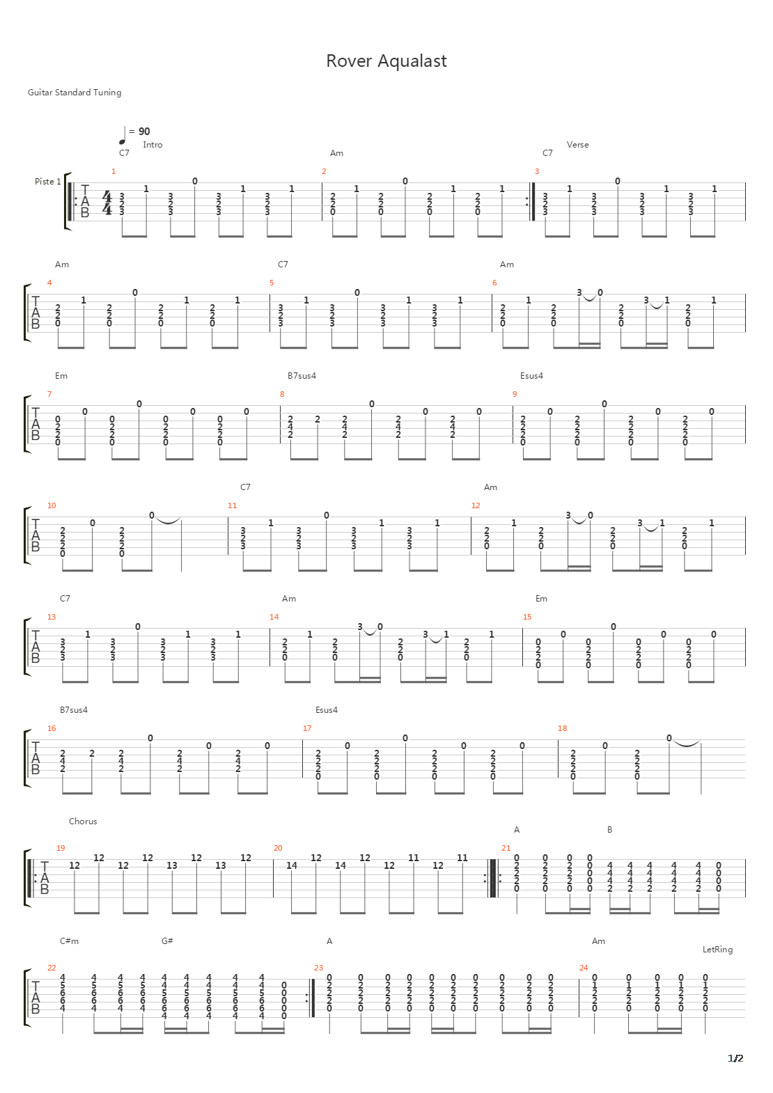 Aqualast吉他谱