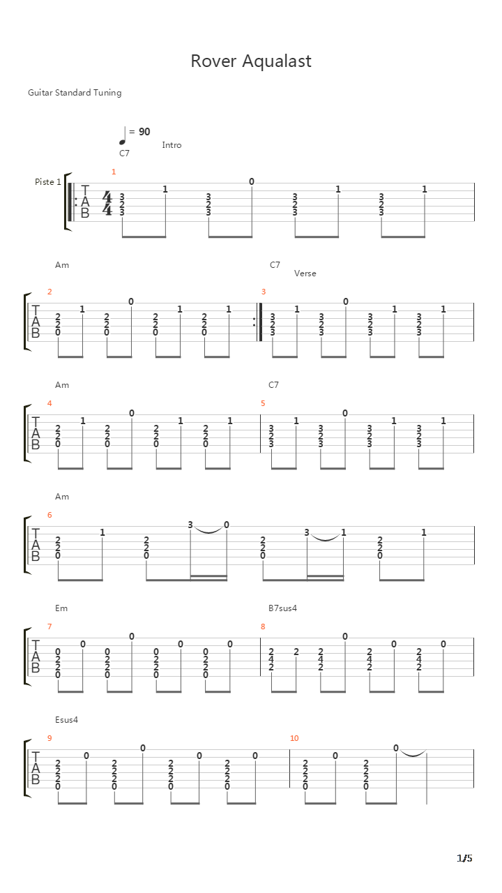 Aqualast吉他谱