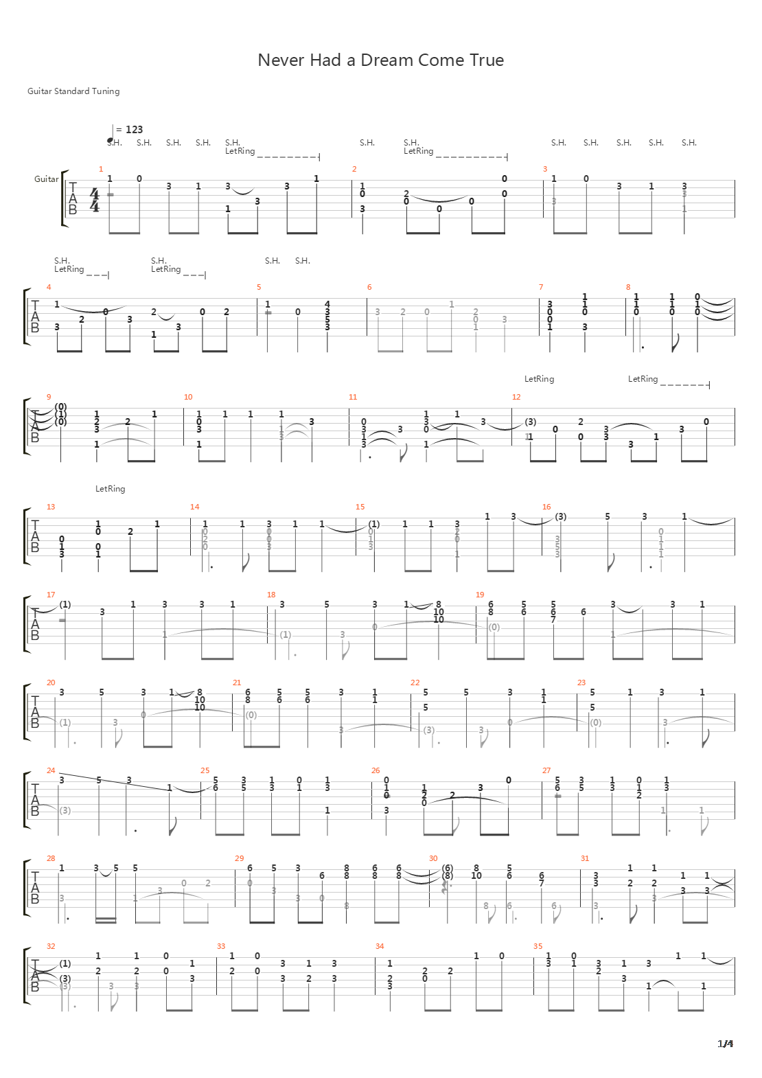 Never Had A Dream Come True吉他谱