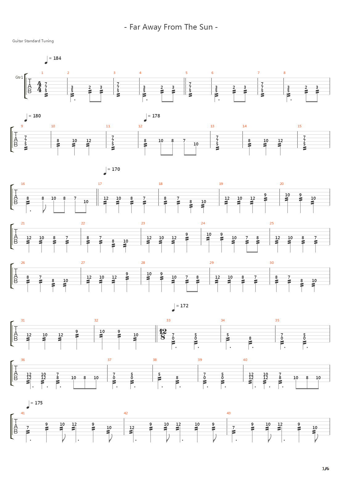 Far Away From The Sun吉他谱