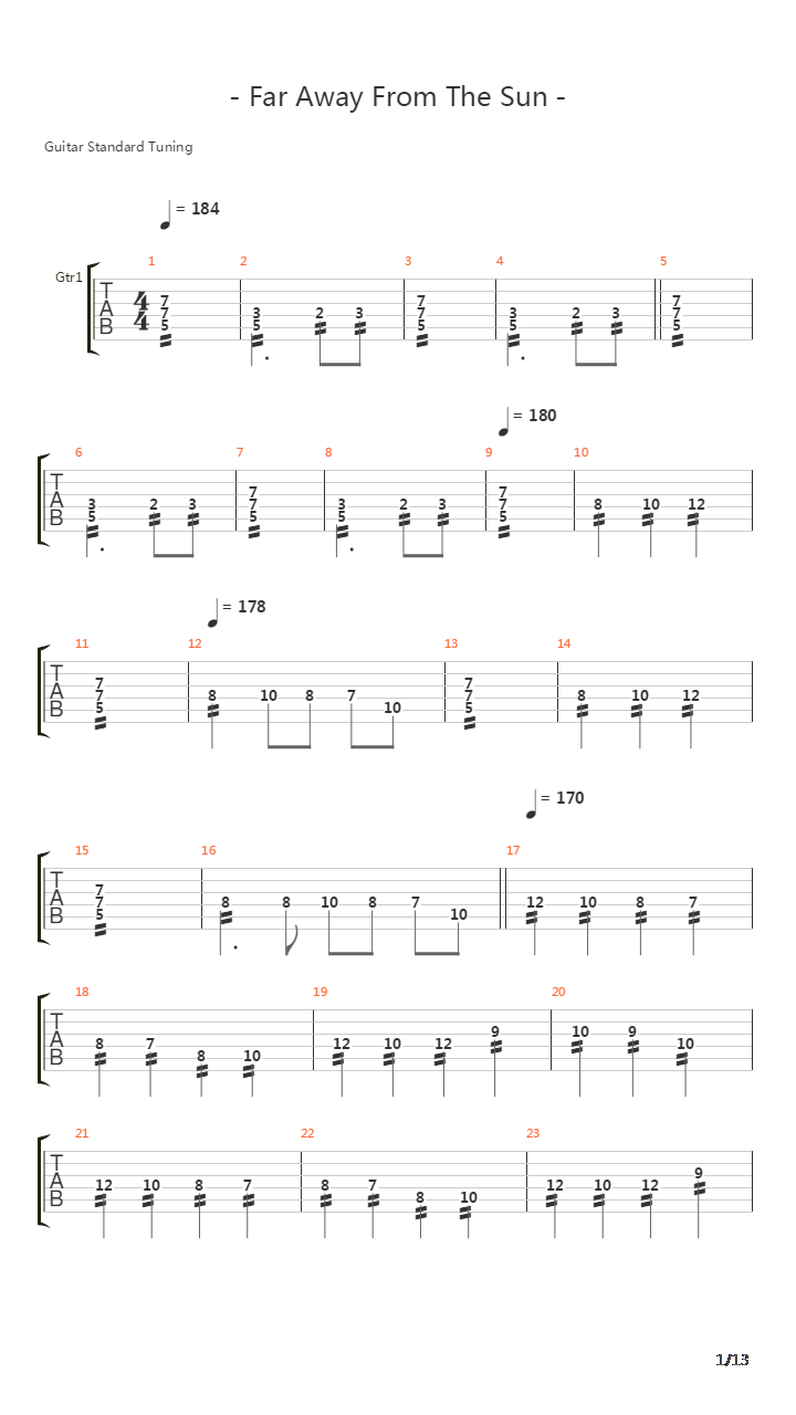 Far Away From The Sun吉他谱