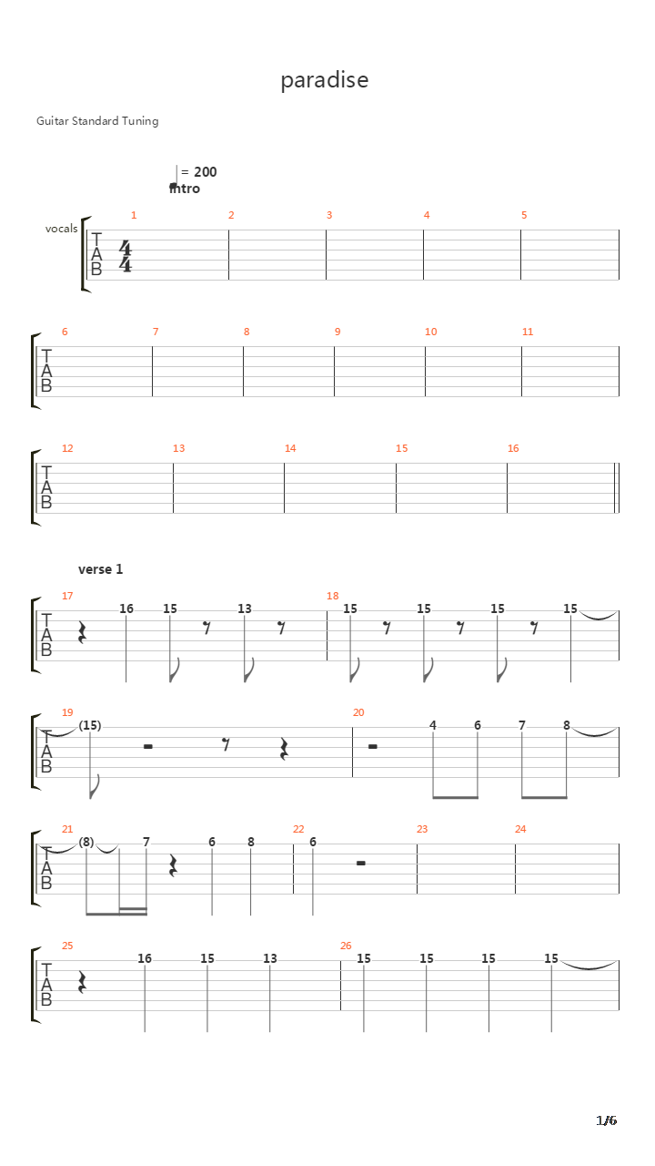 Paradise吉他谱