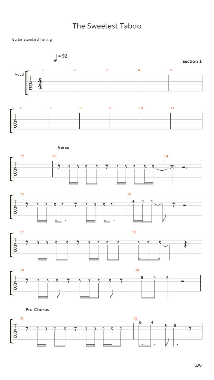 The Sweetest Taboo吉他谱