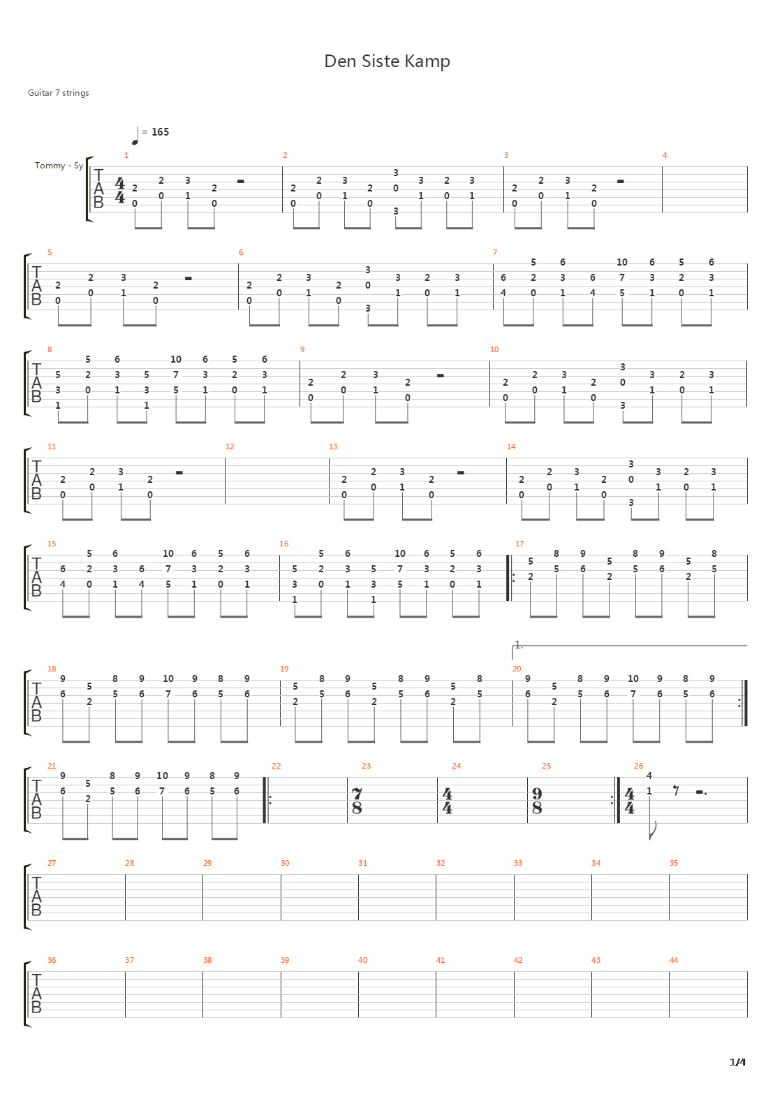Den Siste Kamp吉他谱