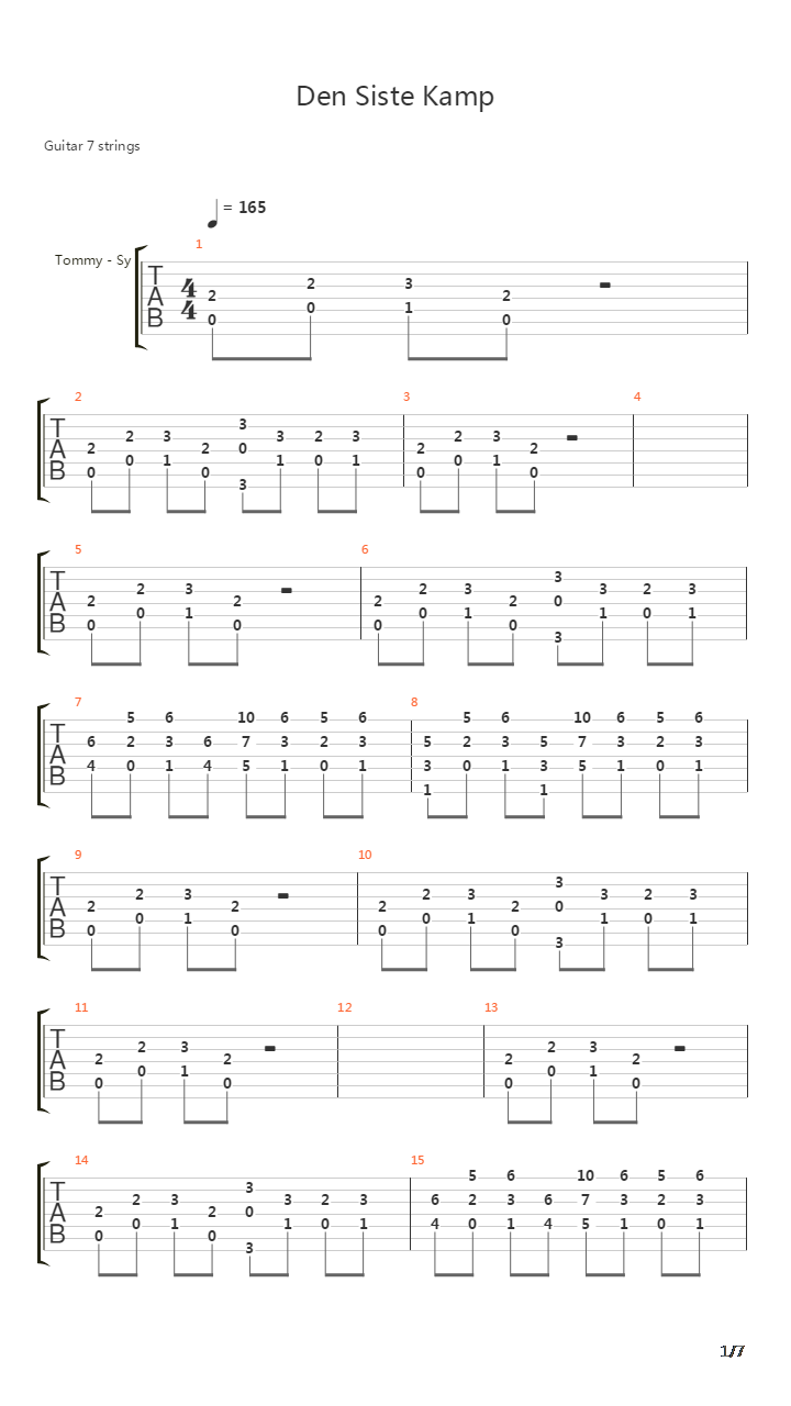 Den Siste Kamp吉他谱