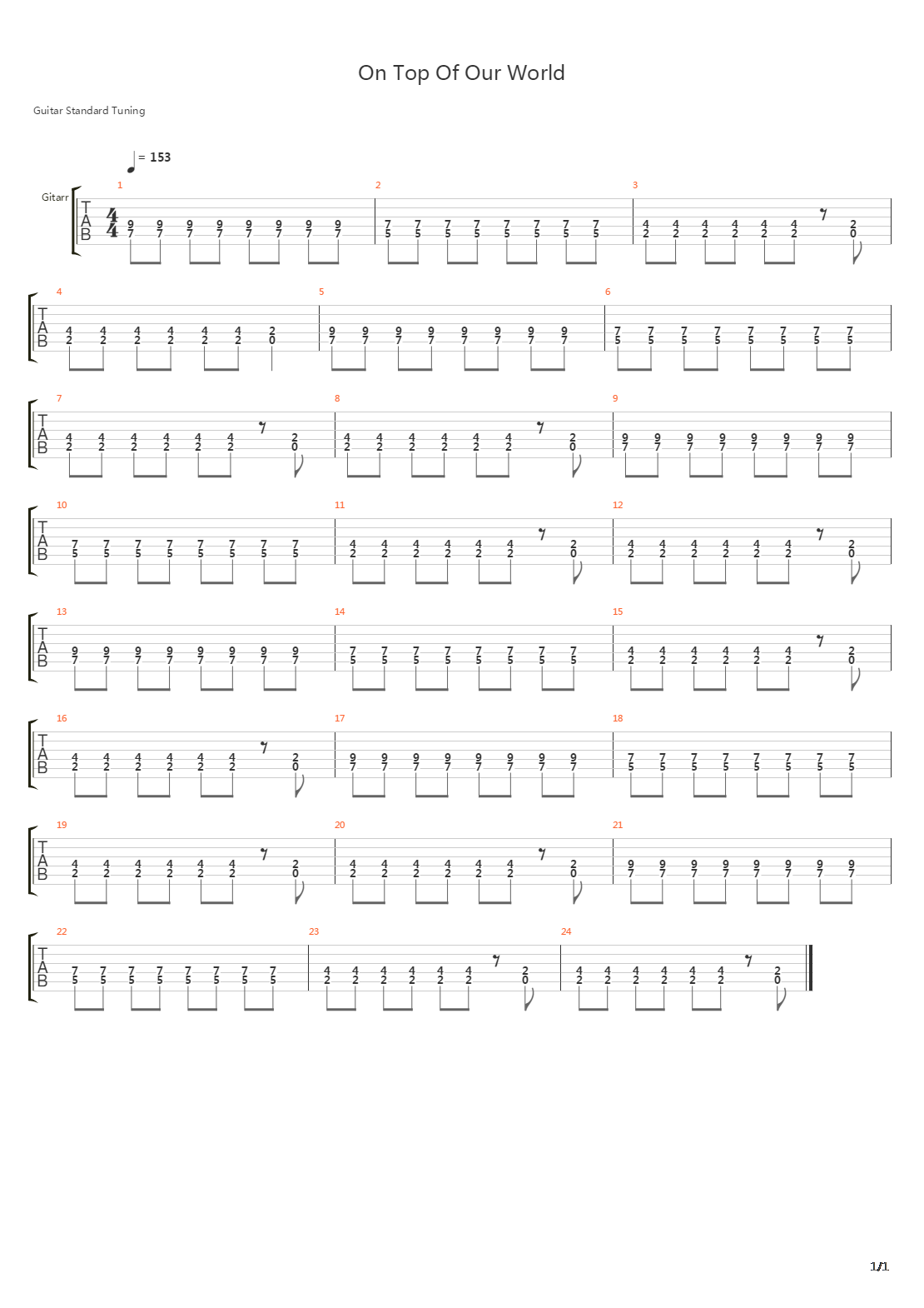 On Top Of Our World吉他谱