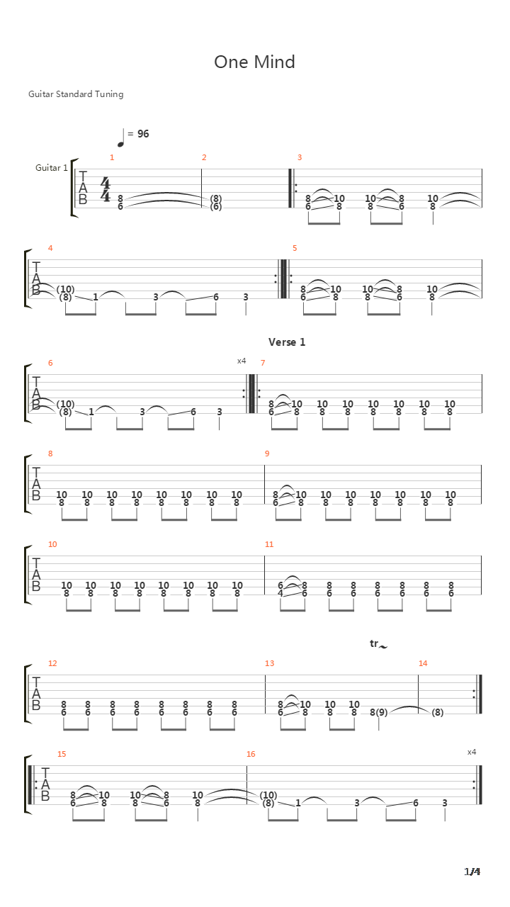 One Mind吉他谱