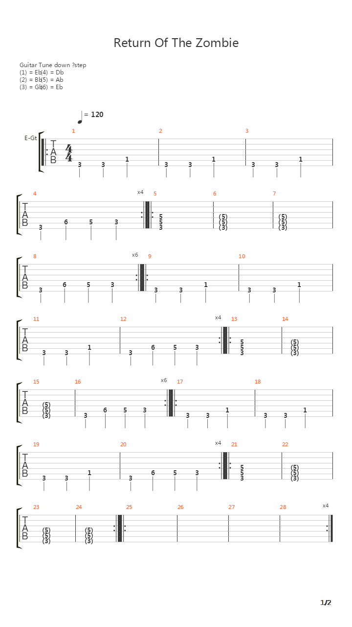 Return Of The Zombie吉他谱