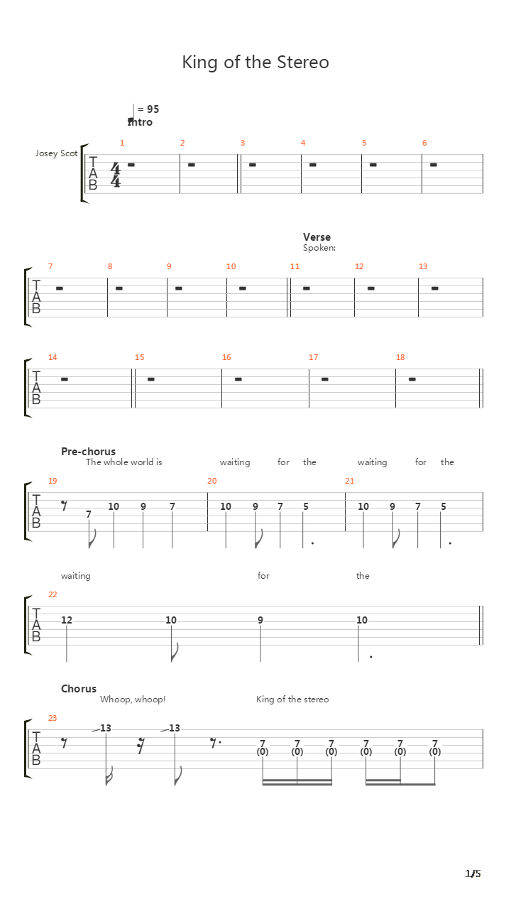 King Of The Stereo吉他谱