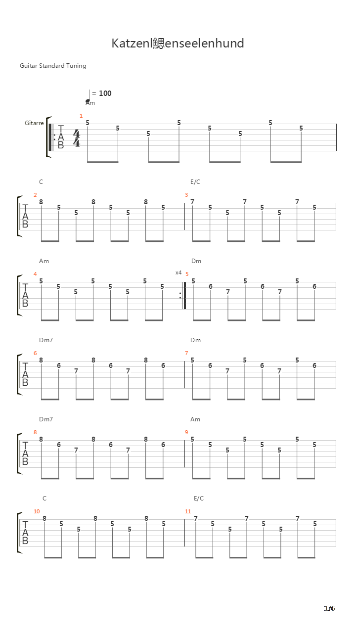 Katzenloewenseelenhund吉他谱