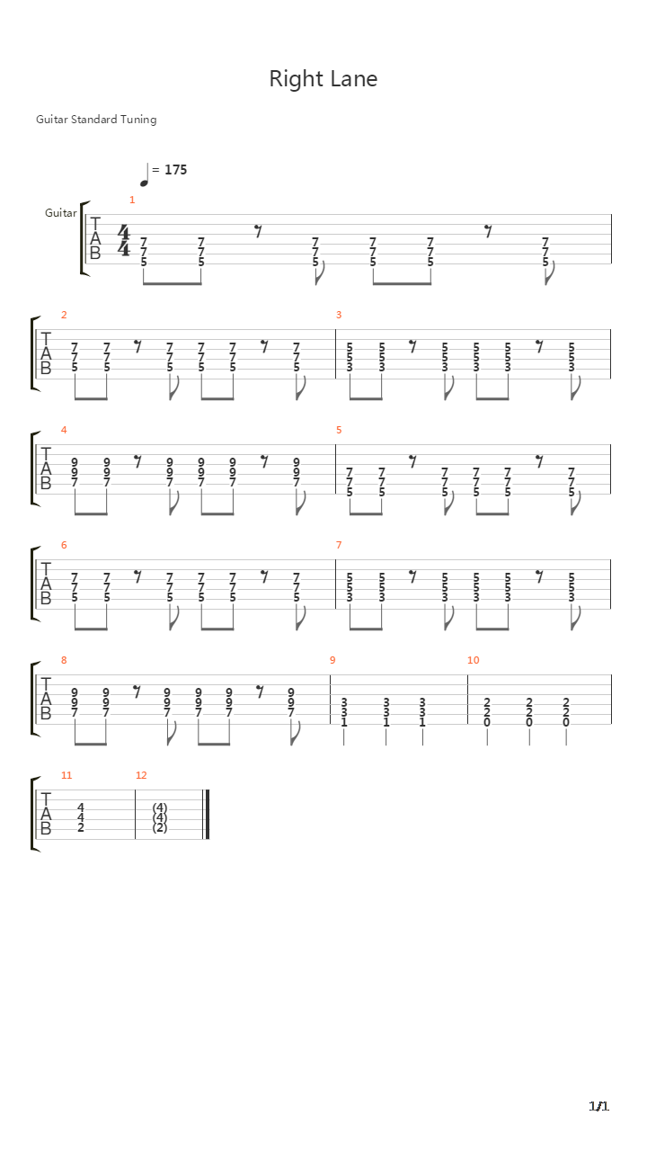 Right Lane吉他谱