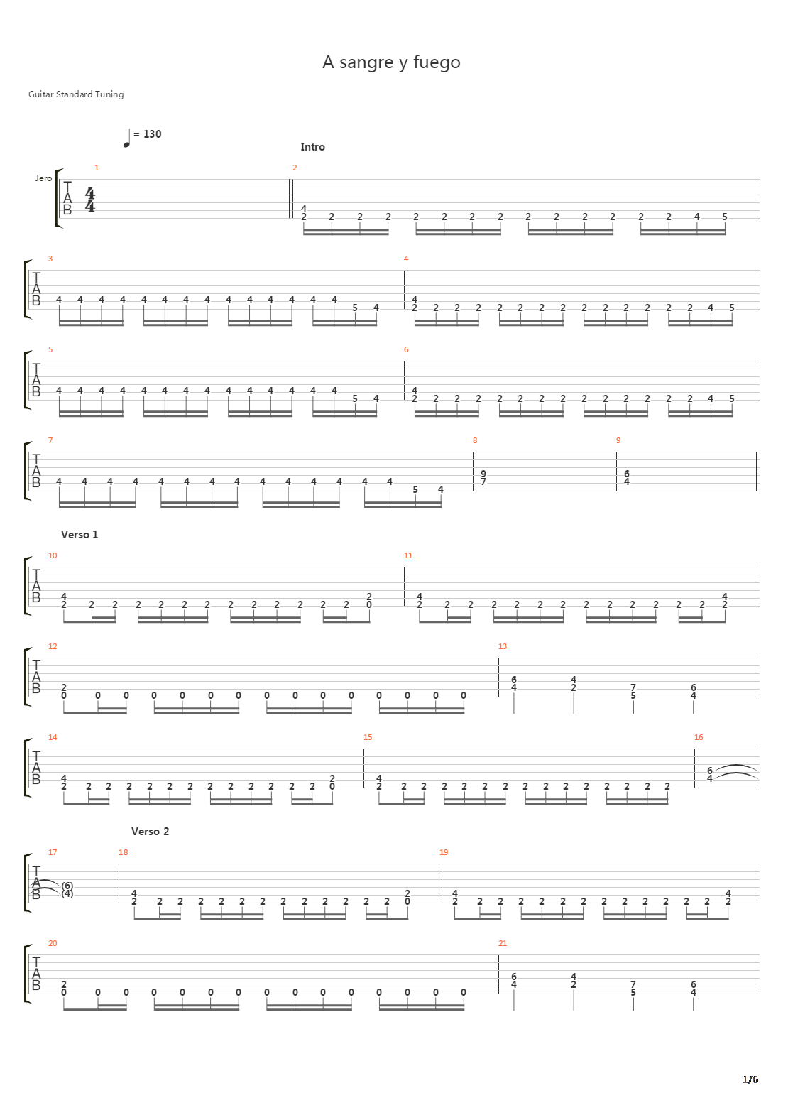 A Sangre Y Fuego吉他谱