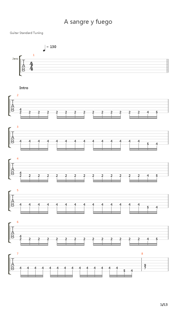 A Sangre Y Fuego吉他谱