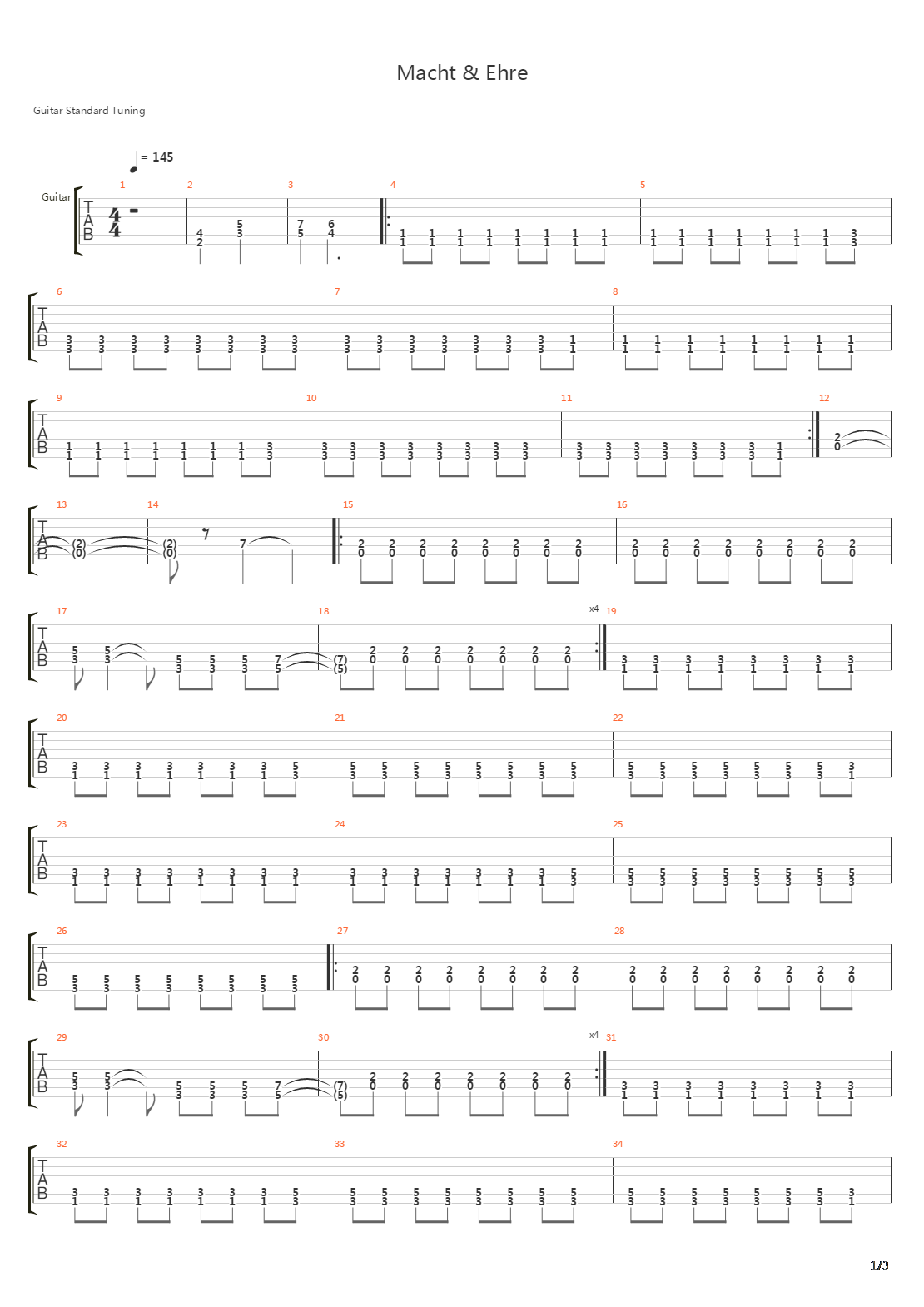 Macht Ehre吉他谱