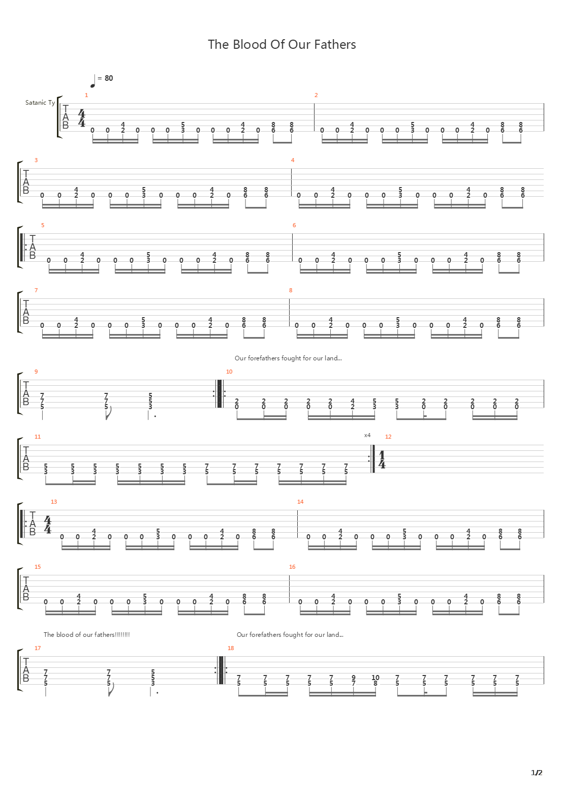 The Blood Of Our Fathers吉他谱