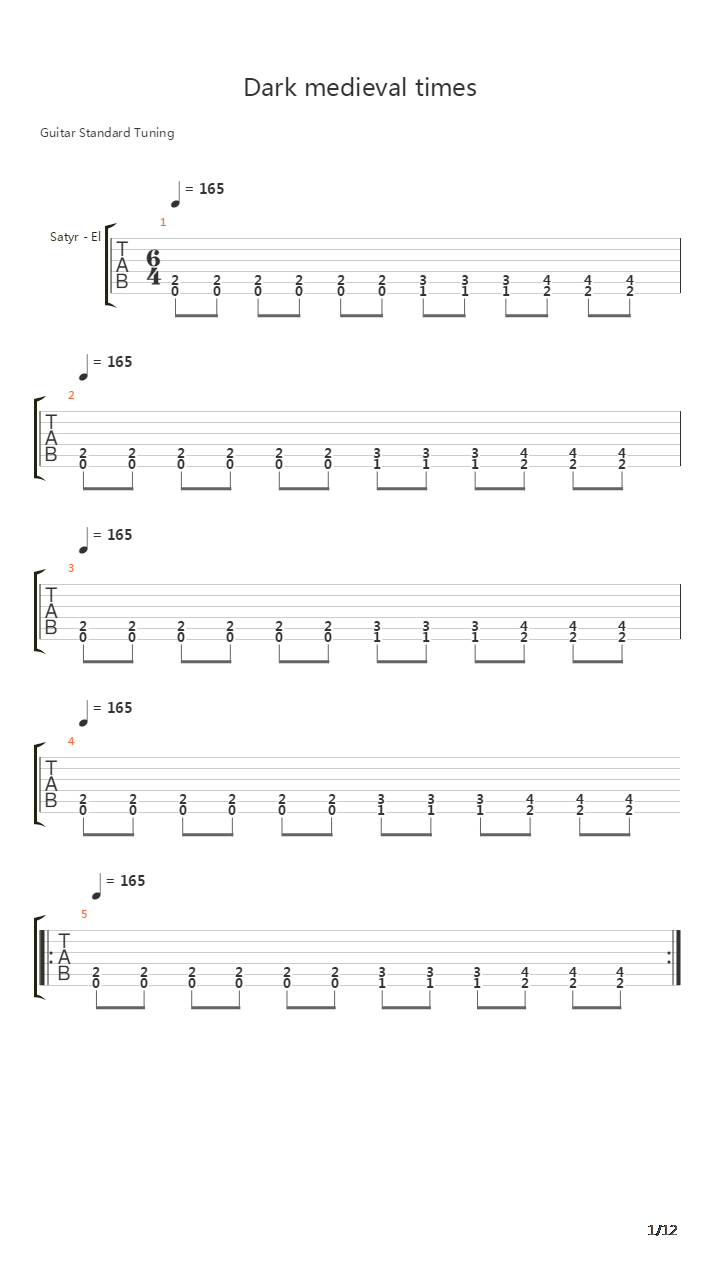 Dark Medieval Times吉他谱