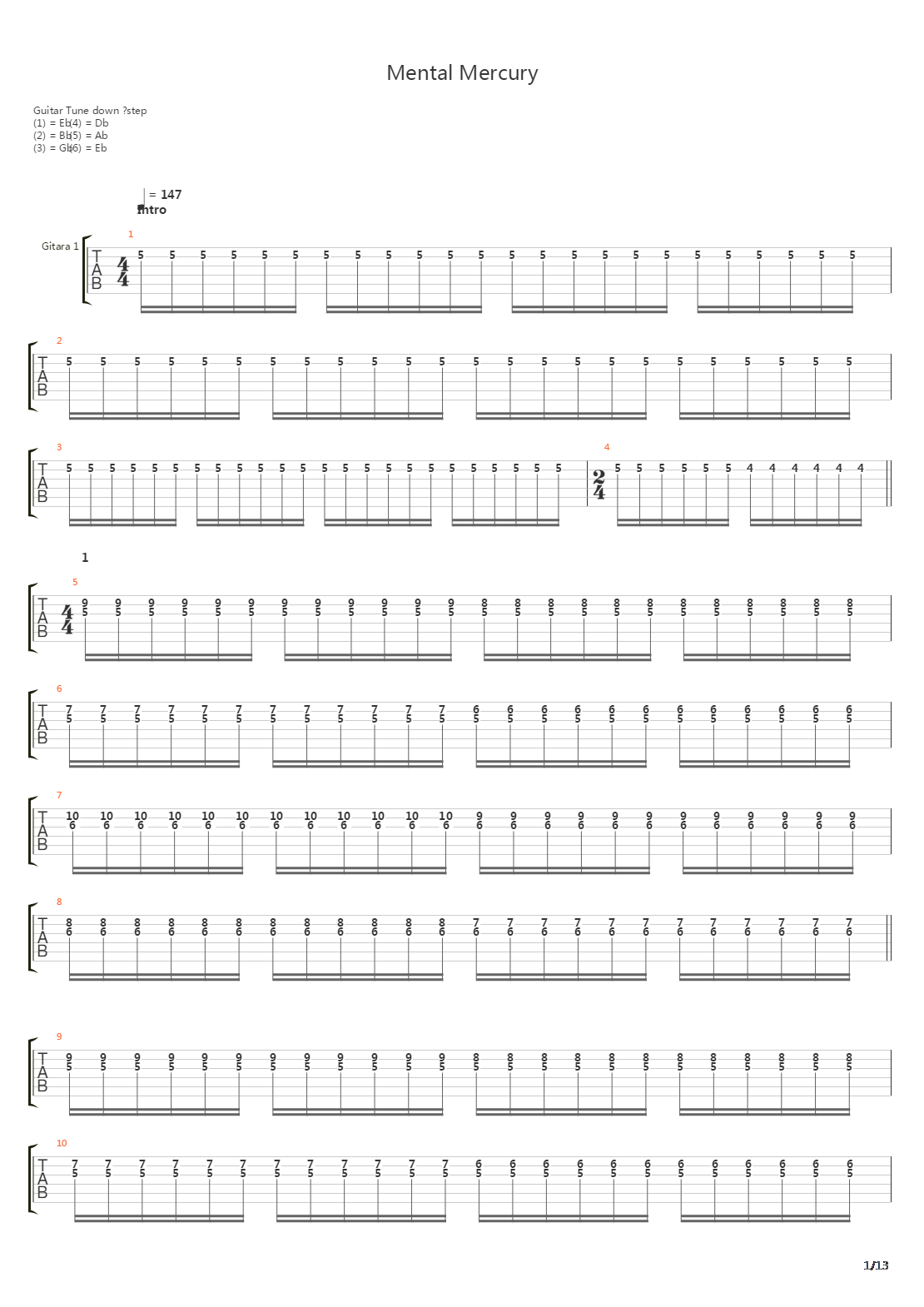 Mental Mercury吉他谱