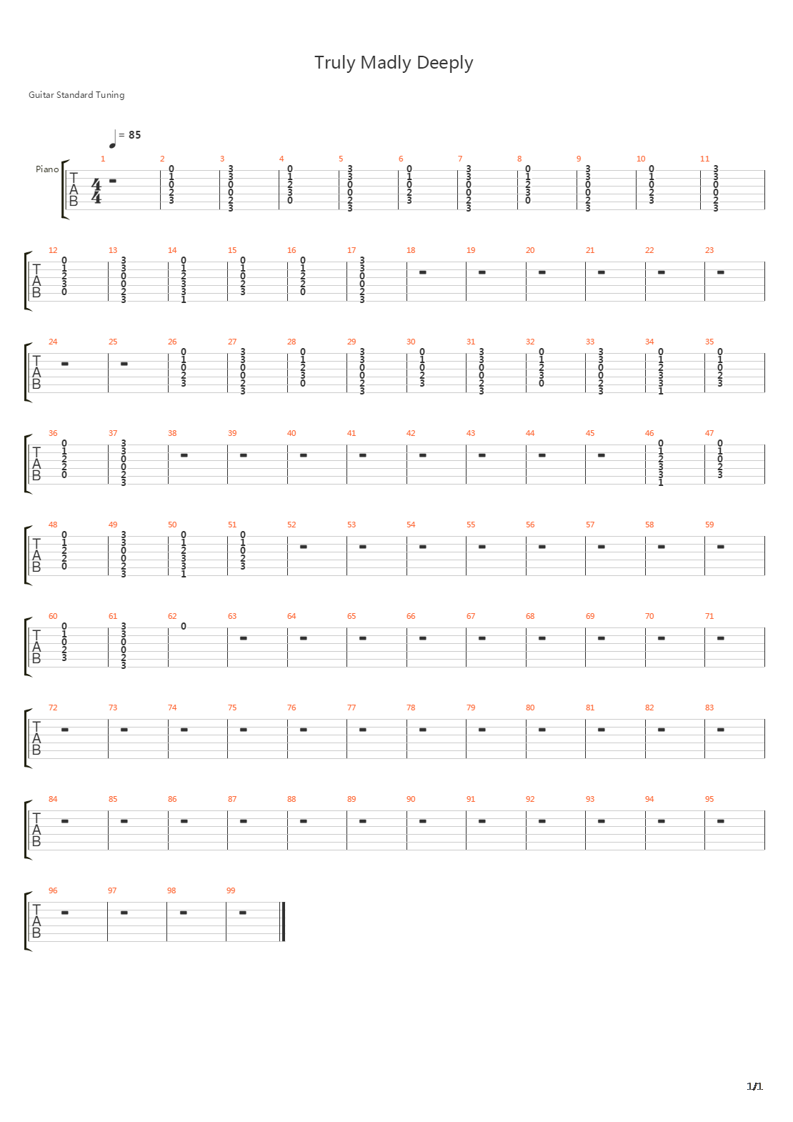 Truly Madly Deeply吉他谱