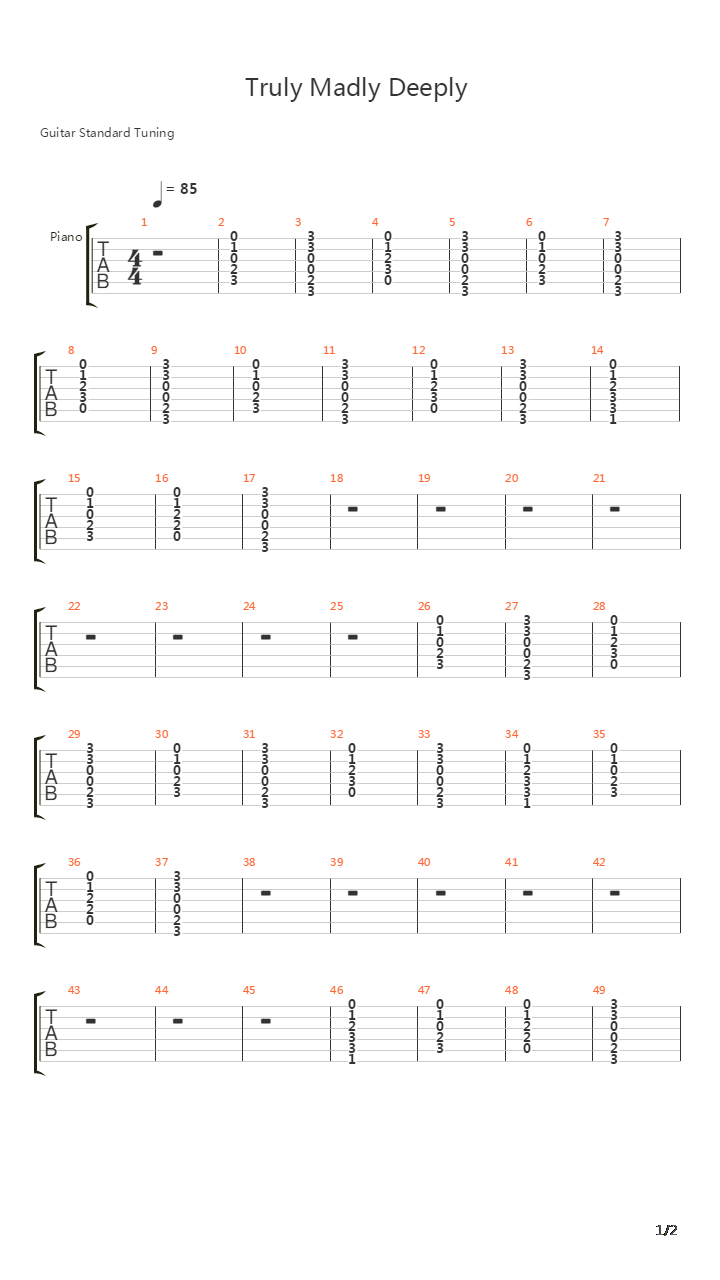 Truly Madly Deeply吉他谱