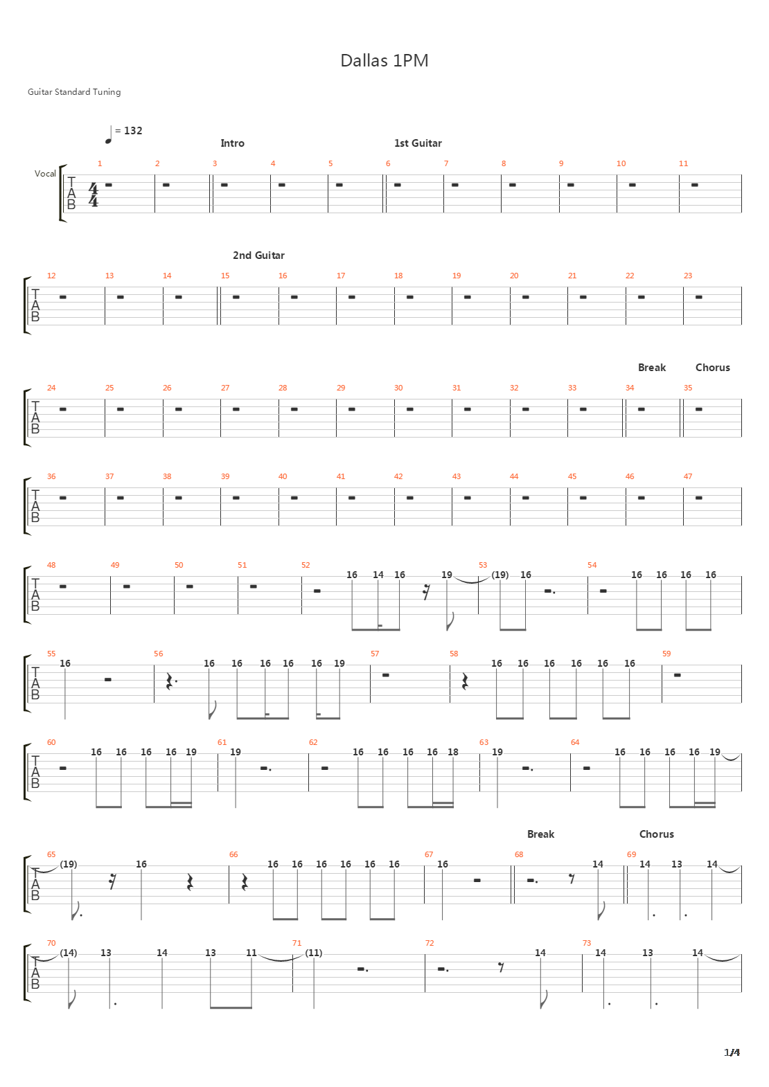 Dallas 1 Pm吉他谱