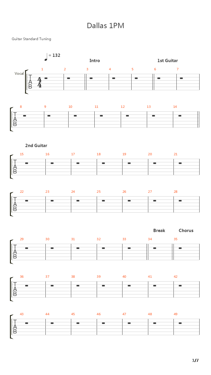 Dallas 1 Pm吉他谱