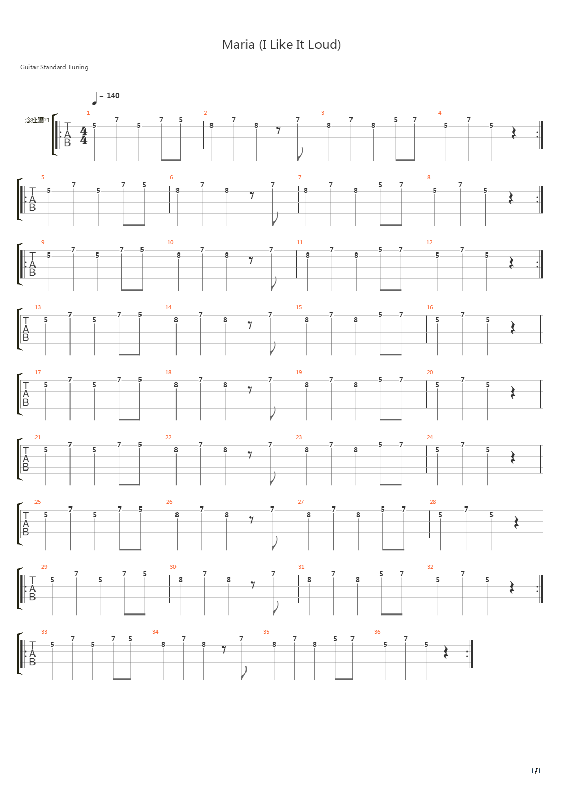 Maria I Like It Loud吉他谱