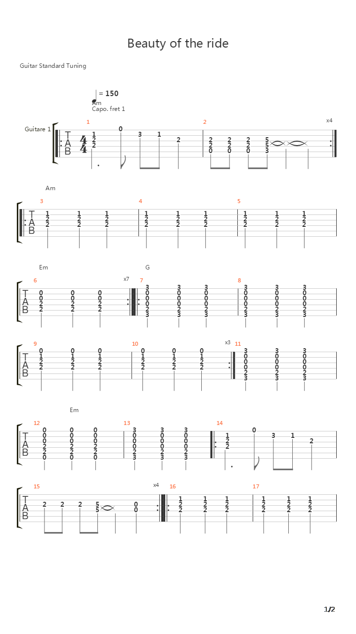 Beauty Of The Ride吉他谱